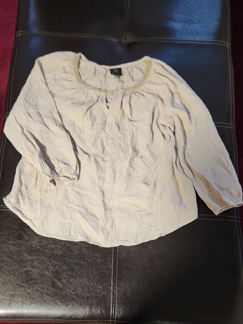 JM Collection Cream Textured Peasant Blouse